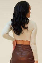 FLAMING HOT RUCHED RIBBED CROP TOP - STONE