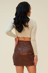 FLAMING HOT RUCHED RIBBED CROP TOP - STONE