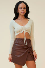 FLAMING HOT RUCHED RIBBED CROP TOP - STONE
