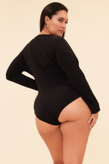 MUST HAVE FRONT WRAP BODYSUIT -  BLACK