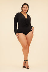 MUST HAVE FRONT WRAP BODYSUIT -  BLACK