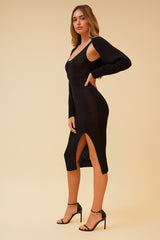 RIVIERA KNITTED MIDI DRESS WITH MATCHING CARDIGAN - BLACK