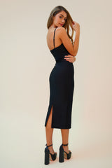 THE SMOKE SHOW BOWKNOT CUT OUT BANDAGE MIDI DRESS - BLACK