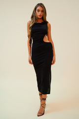 TEMPTATION CUTOUT MIDI DRESS - BLACK