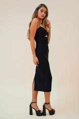 THE SMOKE SHOW BOWKNOT CUT OUT BANDAGE MIDI DRESS - BLACK