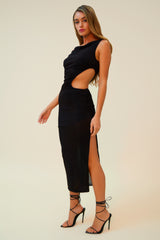 TEMPTATION CUTOUT MIDI DRESS - BLACK