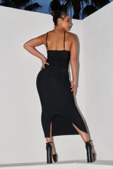 THE SMOKE SHOW BOWKNOT CUT OUT BANDAGE MIDI DRESS - BLACK