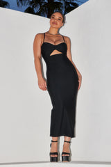 THE SMOKE SHOW BOWKNOT CUT OUT BANDAGE MIDI DRESS - BLACK