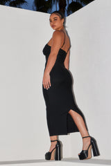 THE SMOKE SHOW BOWKNOT CUT OUT BANDAGE MIDI DRESS - BLACK