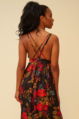 POPPY FIELDS FOREVER FLORAL MAXI DRESS - BLACK/MULTI