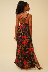 POPPY FIELDS FOREVER FLORAL MAXI DRESS - BLACK/MULTI