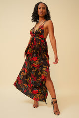 POPPY FIELDS FOREVER FLORAL MAXI DRESS - BLACK/MULTI