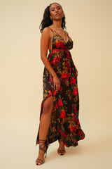 POPPY FIELDS FOREVER FLORAL MAXI DRESS - BLACK/MULTI