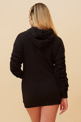 ON THE GO PULLOVER RUCHED HOODIE - BLACK