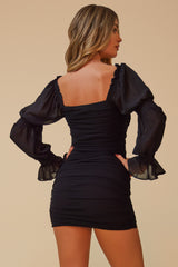 IN THE DETAILS SIDE RUCHING OFF THE SHOULDER DRESS - BLACK