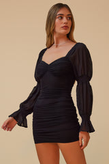 IN THE DETAILS SIDE RUCHING OFF THE SHOULDER DRESS - BLACK