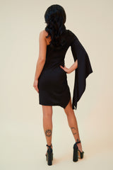 SEE ME AGAIN ONE SLEEVE MINI DRESS - BLACK