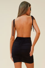NIGHT WITH FRIENDS RUCHED MINI DRESS - BLACK