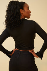 SOMETHING WICKED SUPER SOFT CROP TOP WITH FRONT RUCHING - BLACK