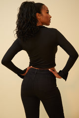 SOMETHING WICKED SUPER SOFT CROP TOP WITH FRONT RUCHING - BLACK