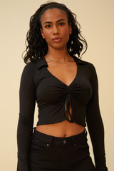 SOMETHING WICKED SUPER SOFT CROP TOP WITH FRONT RUCHING - BLACK
