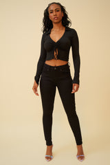 SOMETHING WICKED SUPER SOFT CROP TOP WITH FRONT RUCHING - BLACK