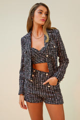 MISS FINE TWEED MATCHING SHORT SET - BLACK/MULTI