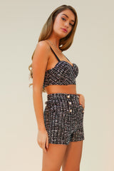 MISS FINE TWEED MATCHING SHORT SET - BLACK/MULTI