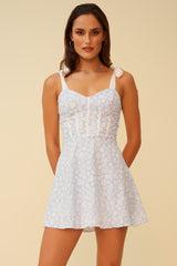 GOOD VIBES A-LINE MINI DRESS - BLUE/WHITE