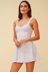 GOOD VIBES A-LINE MINI DRESS - BLUE/WHITE