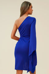 SEE ME AGAIN ONE SLEEVE MINI DRESS - ROYAL BLUE