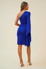 SEE ME AGAIN ONE SLEEVE MINI DRESS - ROYAL BLUE