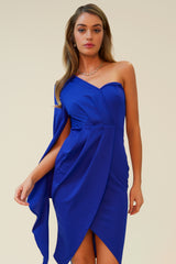 SEE ME AGAIN ONE SLEEVE MINI DRESS - ROYAL BLUE