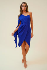 SEE ME AGAIN ONE SLEEVE MINI DRESS - ROYAL BLUE