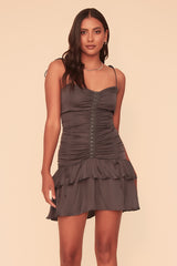STAY BY YOUR SIDE MINI RUFFLE DRESS - GREY