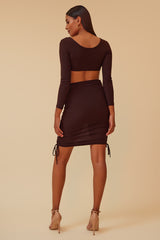CROSS YOUR MIND RING RUCHED MIDI DRESS - CHOCOLATE