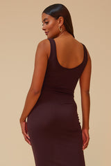 THE FREESTYLER TIE FRONT MIDI DRESS WITH MATCHING CARDIGAN - BROWN
