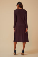 THE FREESTYLER TIE FRONT MIDI DRESS WITH MATCHING CARDIGAN - BROWN