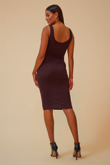 THE FREESTYLER TIE FRONT MIDI DRESS WITH MATCHING CARDIGAN - BROWN