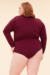 MUST HAVE FRONT WRAP BODYSUIT -  BURGUNDY