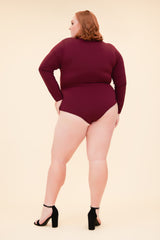 MUST HAVE FRONT WRAP BODYSUIT -  BURGUNDY