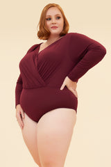MUST HAVE FRONT WRAP BODYSUIT -  BURGUNDY