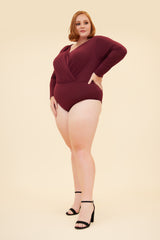 MUST HAVE FRONT WRAP BODYSUIT -  BURGUNDY