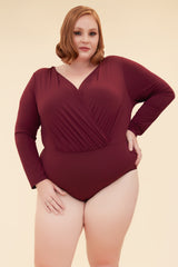 MUST HAVE FRONT WRAP BODYSUIT -  BURGUNDY