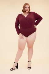 MUST HAVE FRONT WRAP BODYSUIT -  BURGUNDY