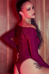 WALK AWAY SQUARE NECK BODYSUIT - BURGUNDY