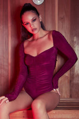 WALK AWAY SQUARE NECK BODYSUIT - BURGUNDY