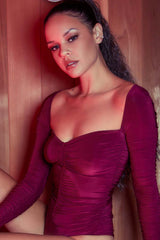 WALK AWAY SQUARE NECK BODYSUIT - BURGUNDY