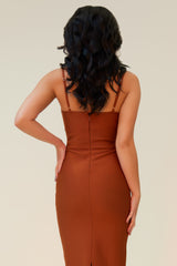 THE SMOKE SHOW BOWKNOT CUT OUT BANDAGE MIDI DRESS - COGNAC