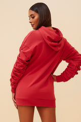 ON THE GO PULLOVER RUCHED HOODIE - RUST